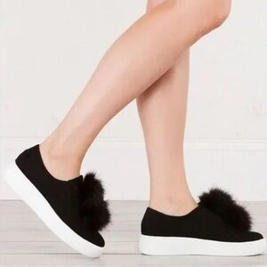 Steve Madden Women's Bryanne Black Pom-Pom Slip-On Sneakers